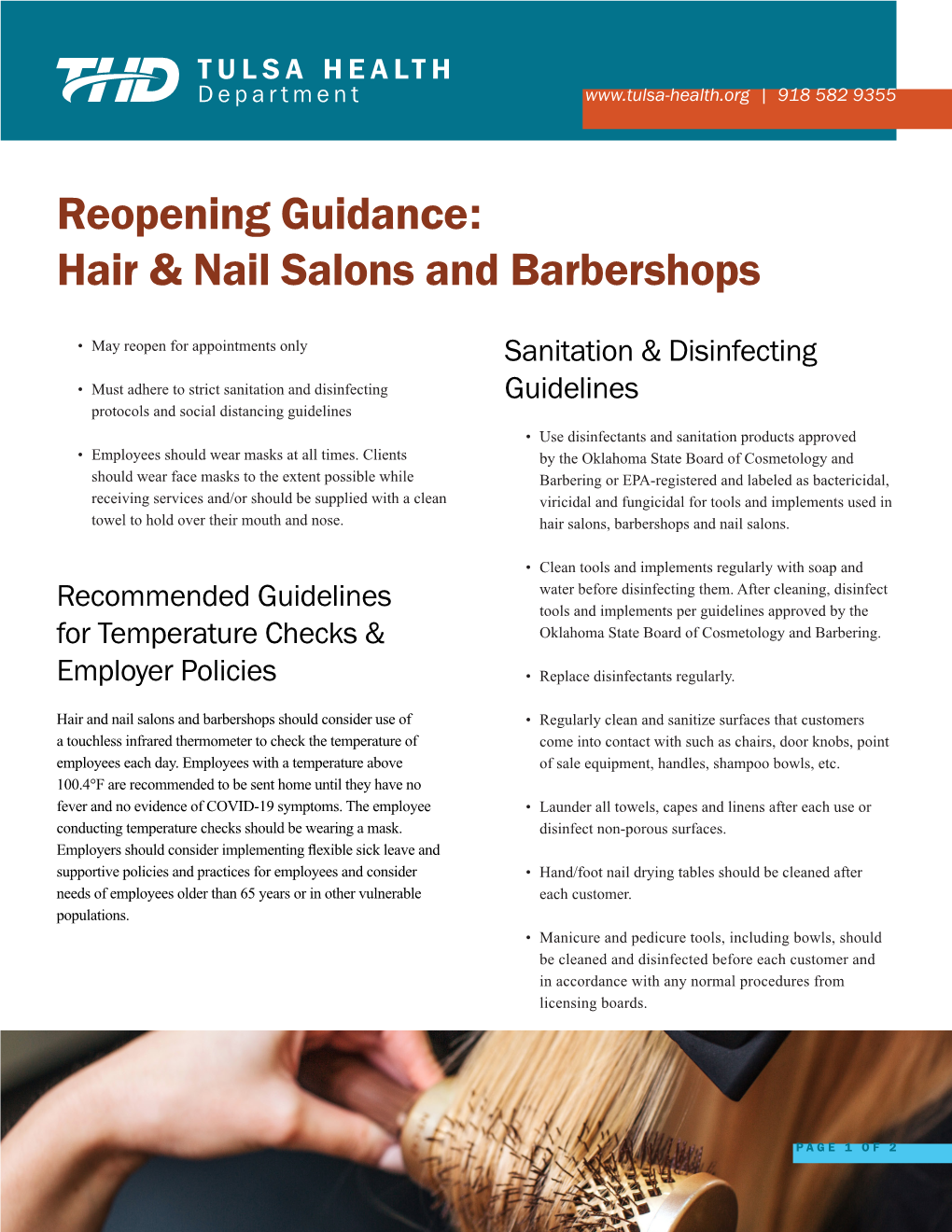 Reopening Guidance: Hair & Nail Salons and Barbershops