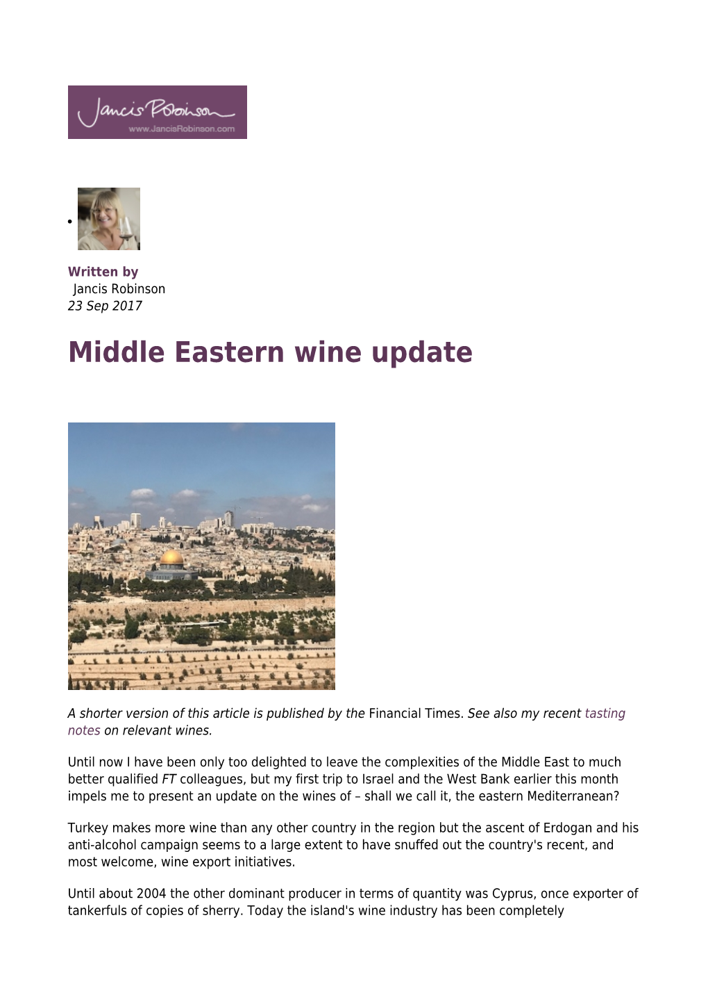 Middle Eastern Wine Update