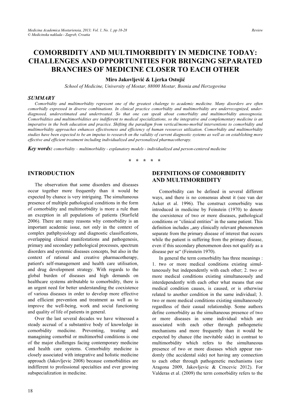 Comorbidity and Multimorbidity in Medicine