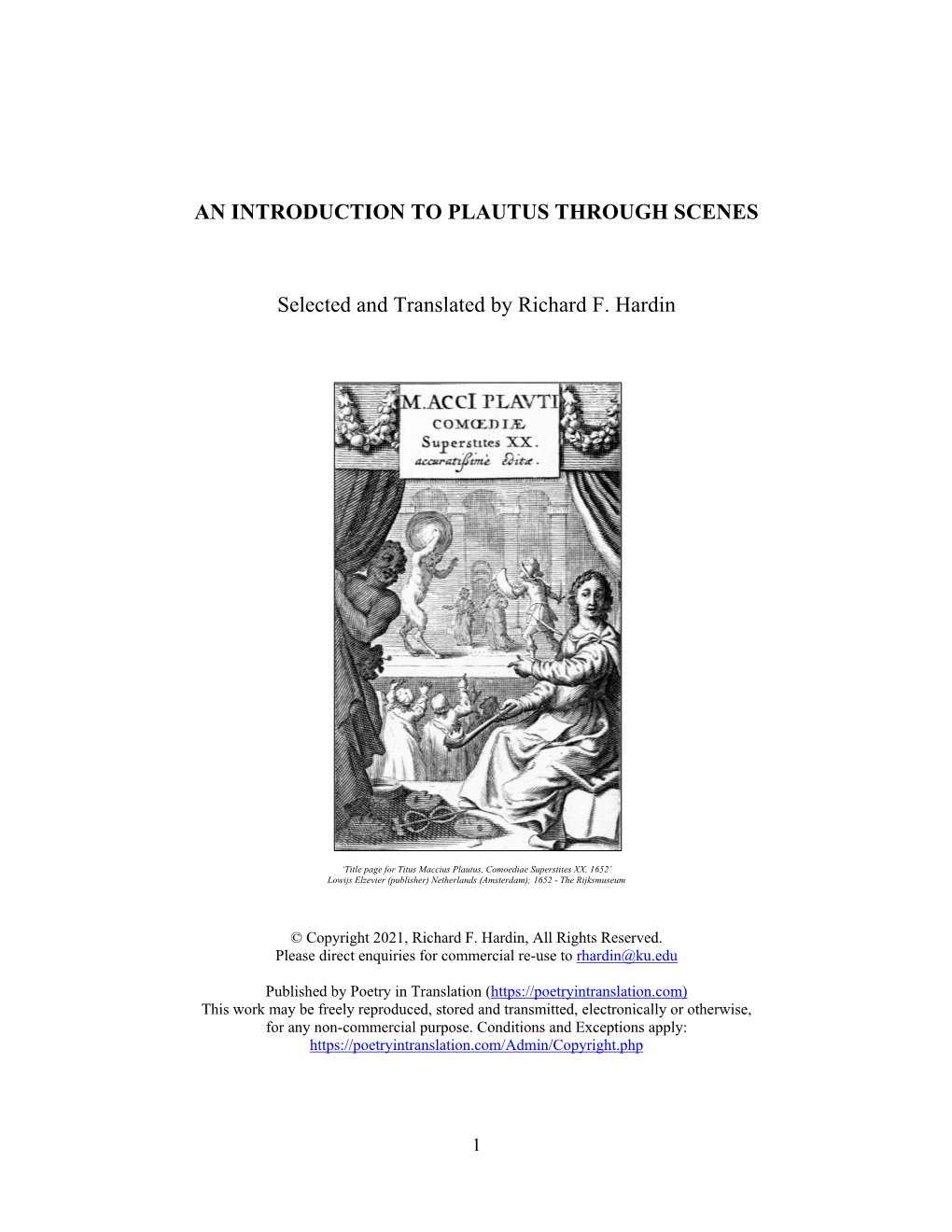 AN INTRODUCTION to PLAUTUS THROUGH SCENES Selected And