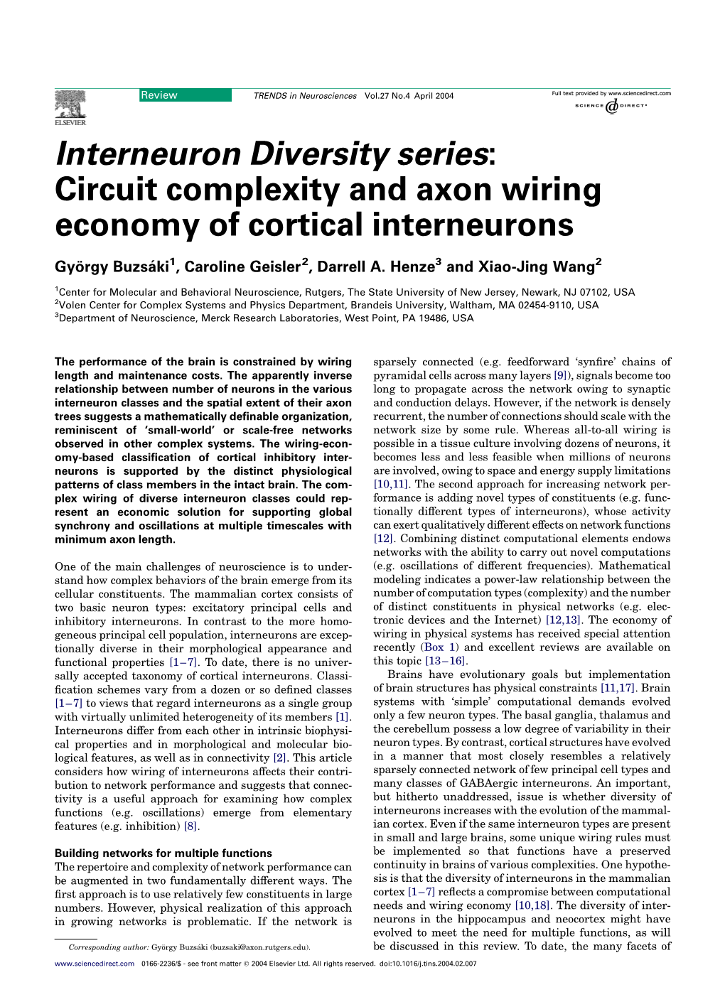 Circuit Complexity and Axon Wiring Economy of Cortical Interneurons