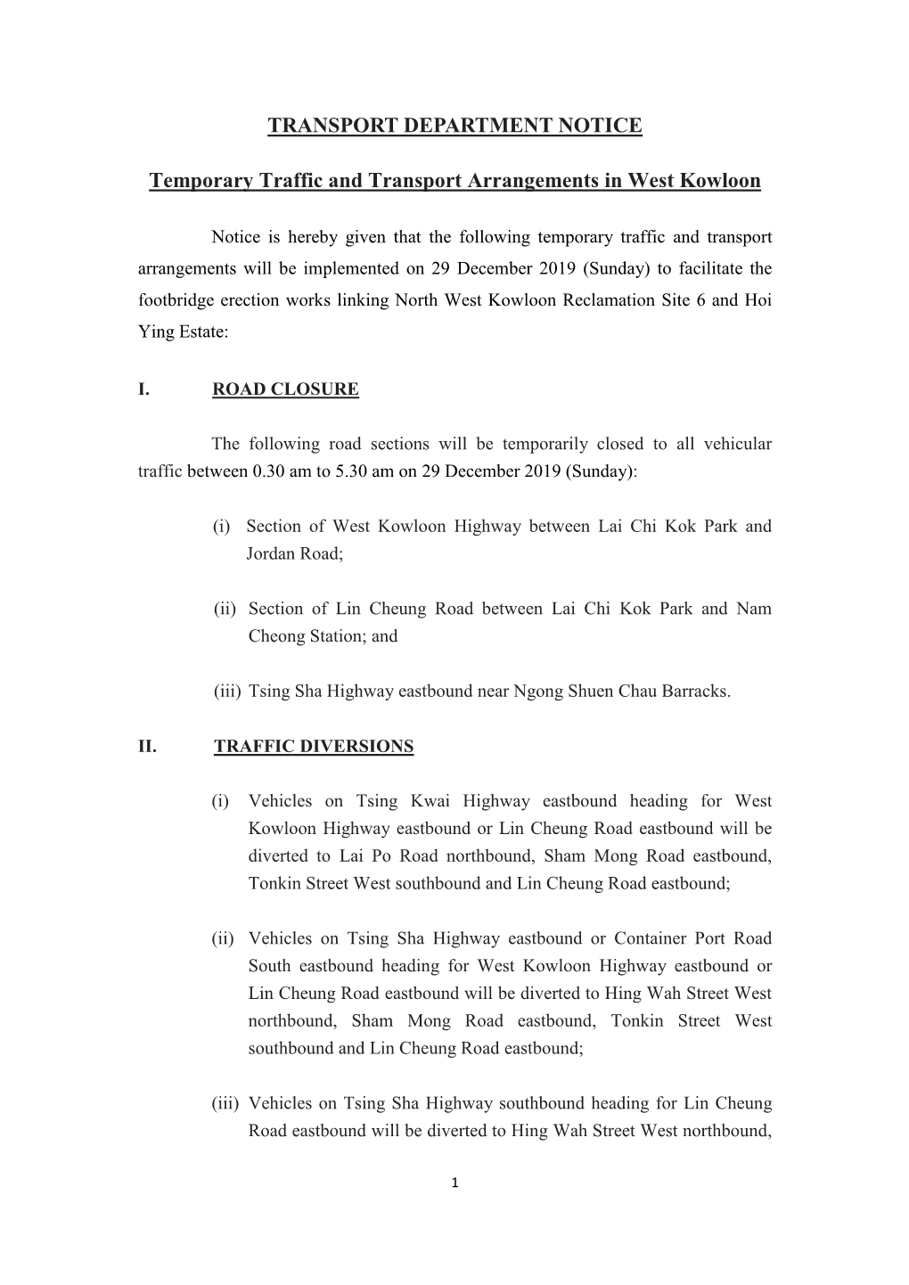 Temporary Traffic and Transport Arrangements in West Kowloon