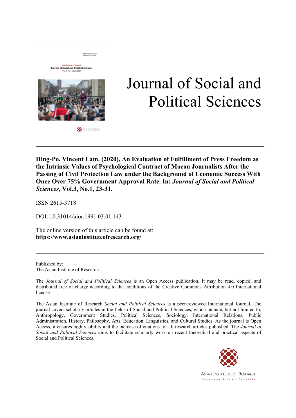 Journal of Social and Political Sciences