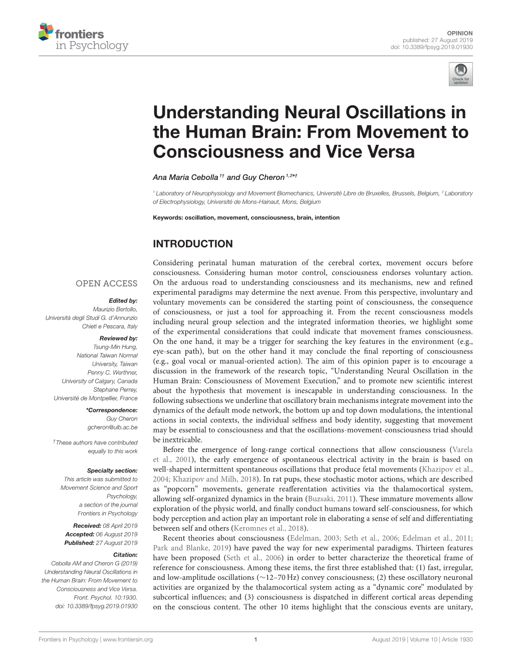 Understanding Neural Oscillations in the Human Brain: from Movement to Consciousness and Vice Versa