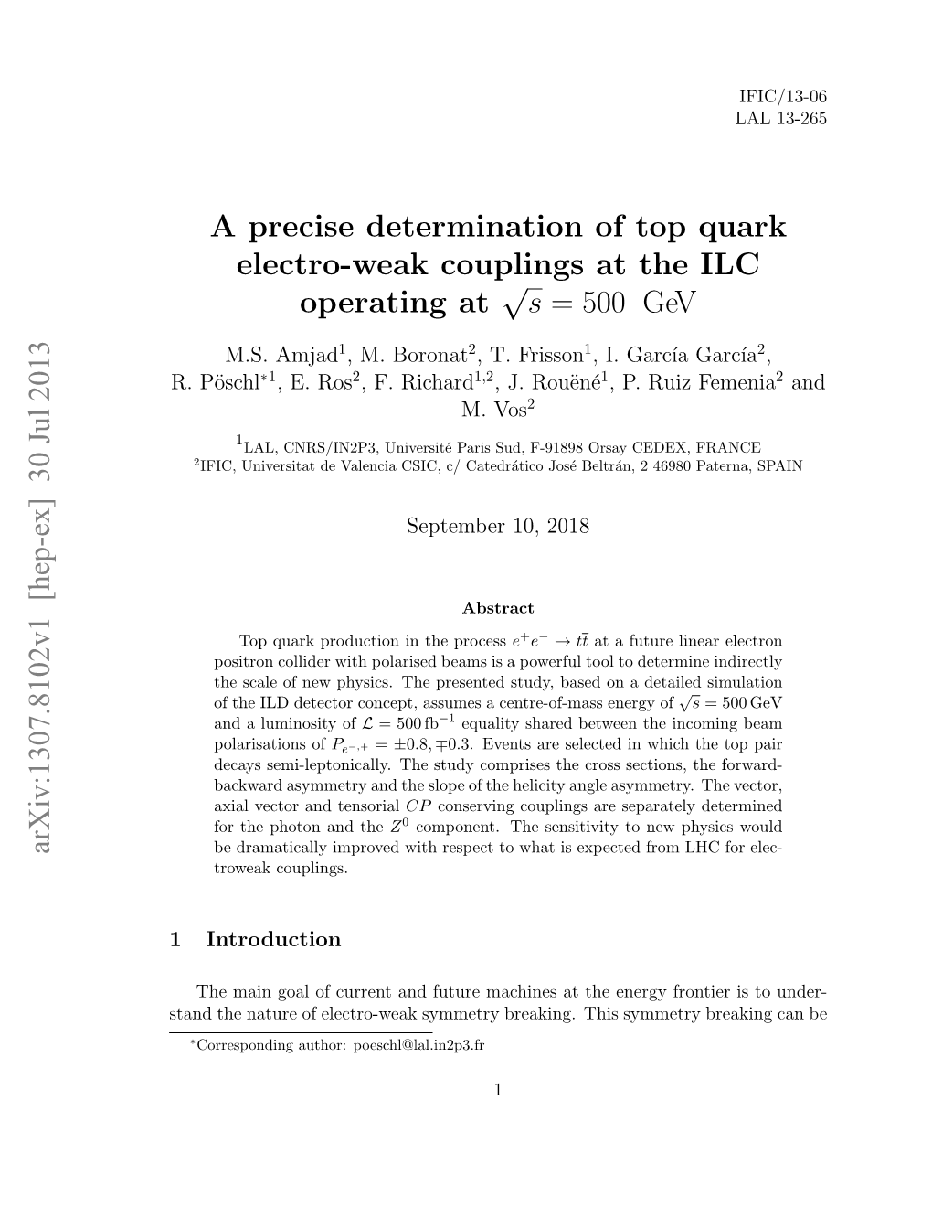 A Precise Determination of Top Quark Electro-Weak Couplings at the ILC