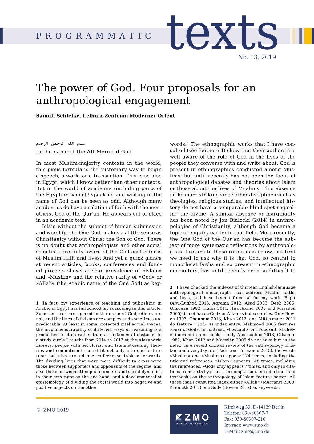 The Power of God. Four Proposals for an Anthropological Engagement