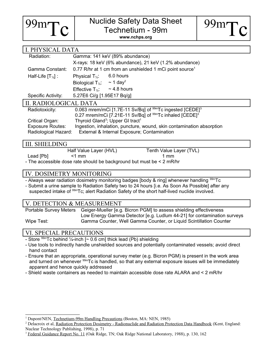 1 Dupont/NEN, Technetium-99M Handling Precautions (Boston, MA: NEN, 1985)