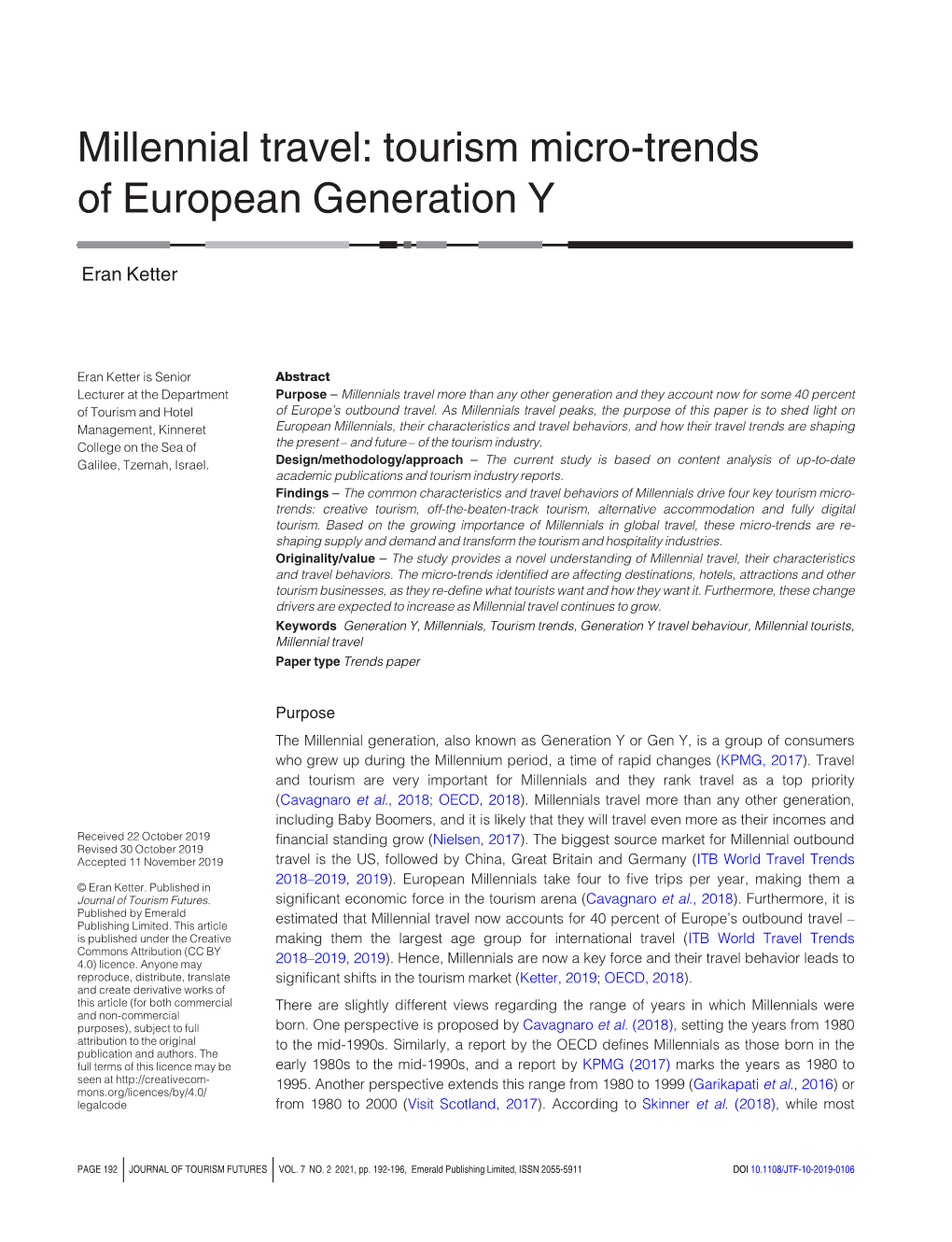 Millennial Travel: Tourism Micro-Trends of European Generation Y