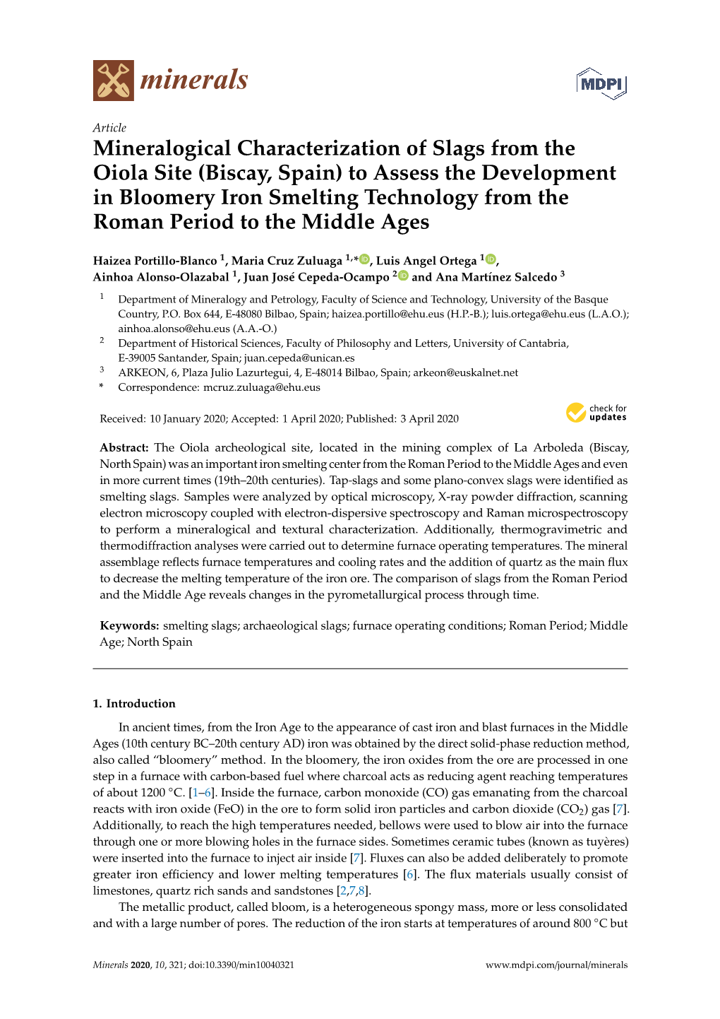 Mineralogical Characterization of Slags from the Oiola Site