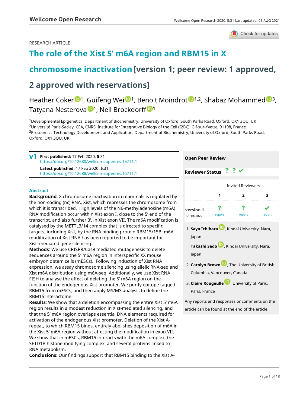 The Role of the Xist 5' M6a Region and RBM15 in X Chromosome