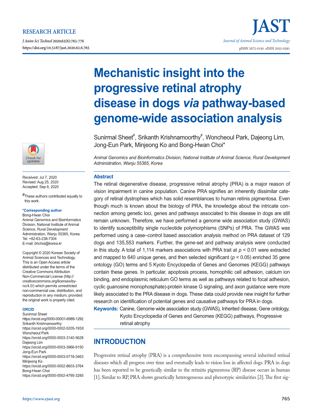 Mechanistic Insight Into the Progressive Retinal Atrophy Disease in Dogs Via Pathway-Based Genome-Wide Association Analysis