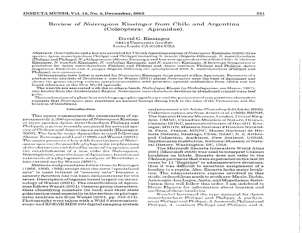 Review of Noterapion Kissinger from Chile and Argentina (Coleoptera: Apionidae)