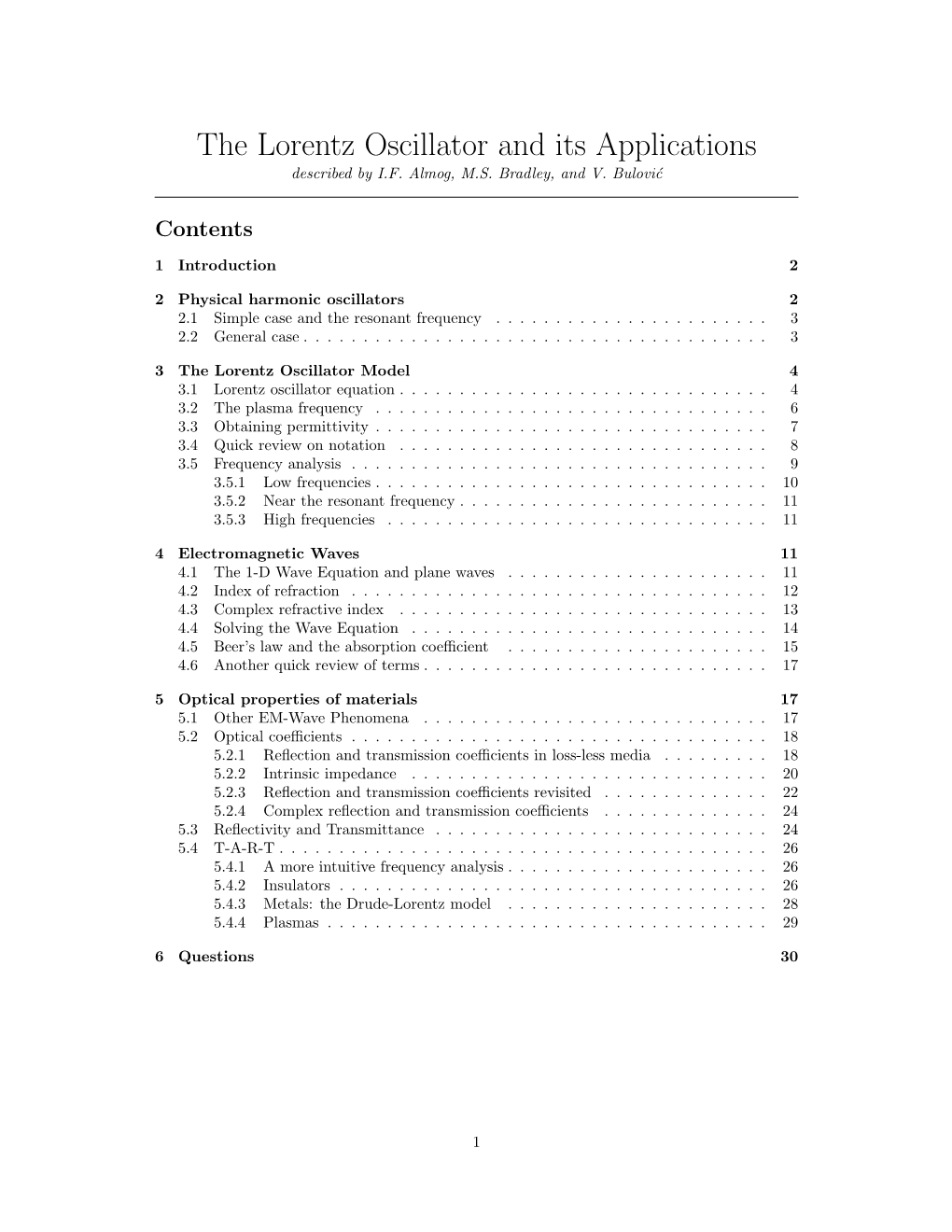 The Lorentz Oscillator and Its Applications Described by I.F