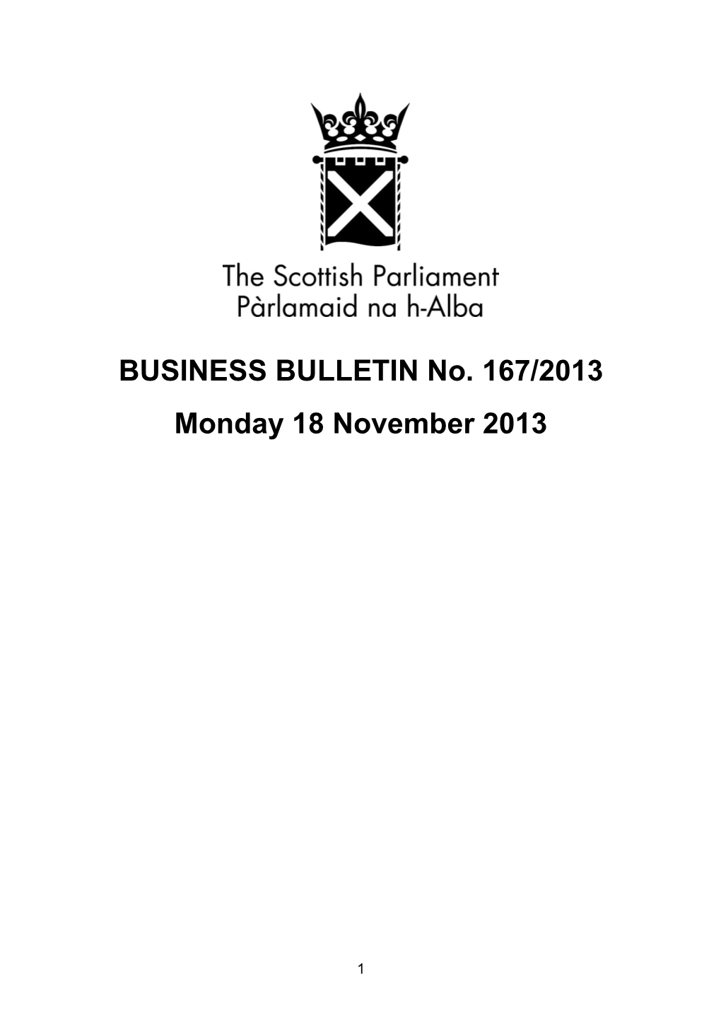 BUSINESS BULLETIN No. 167/2013 Monday 18 November 2013