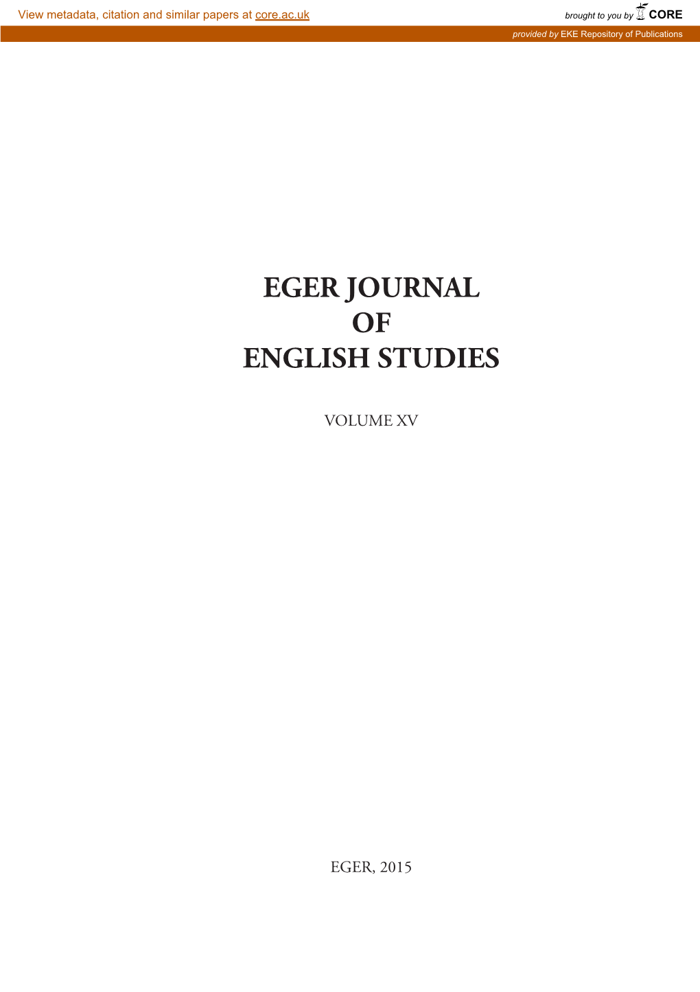 Eger Journal of English Studies