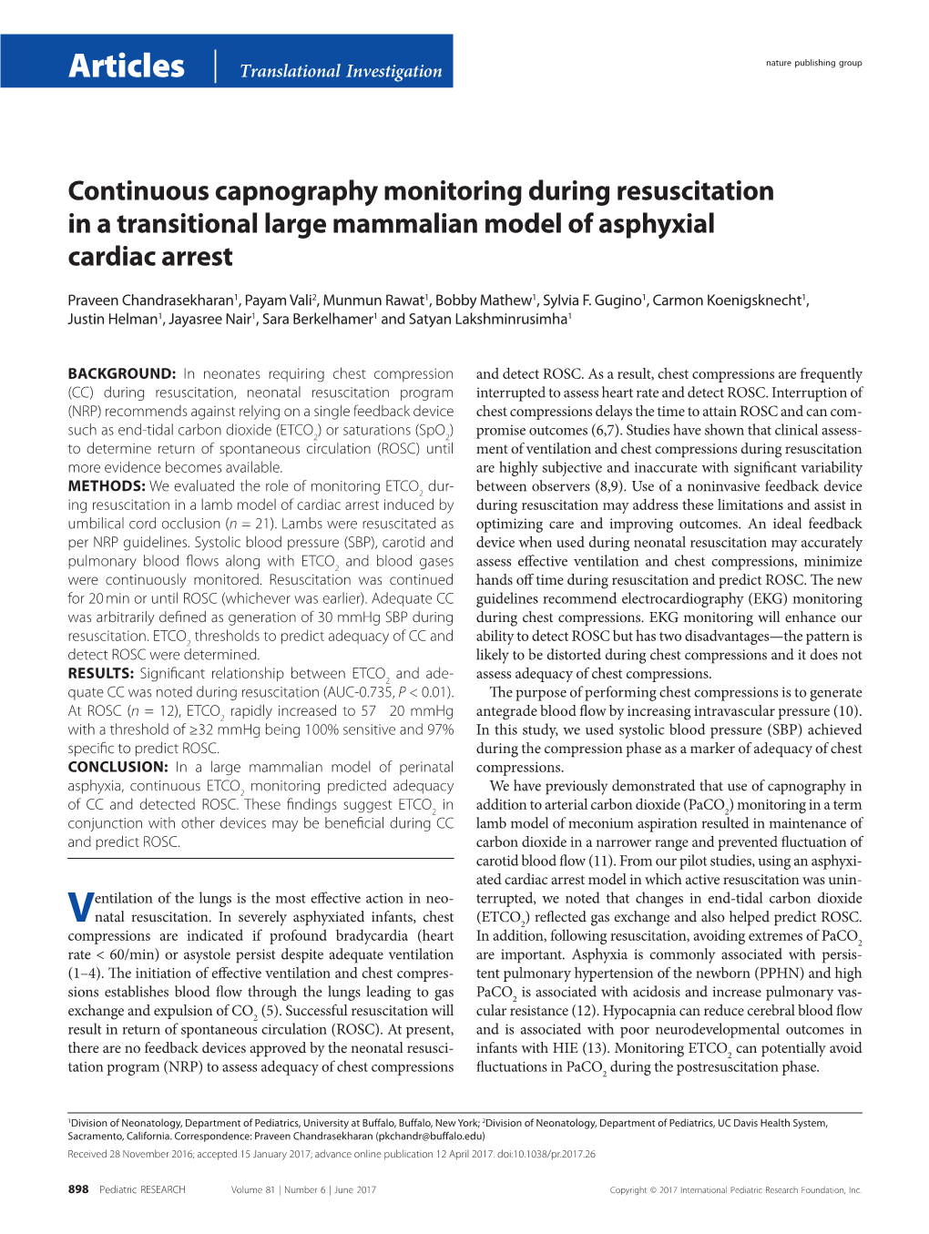 Continuous Capnography Monitoring During Resuscitation in a Transitional Large Mammalian Model of Asphyxial Cardiac Arrest