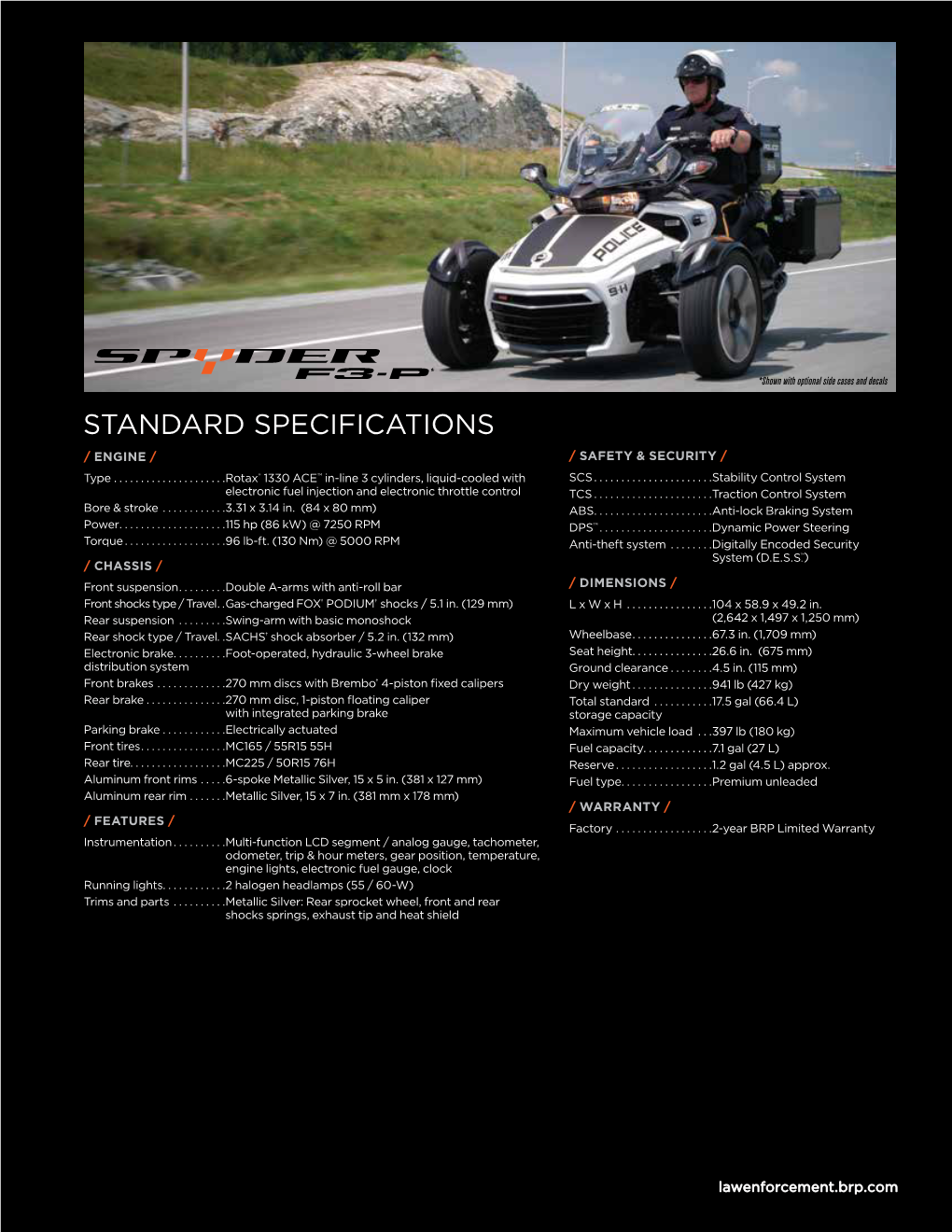 STANDARD SPECIFICATIONS / ENGINE / / SAFETY & SECURITY / Type