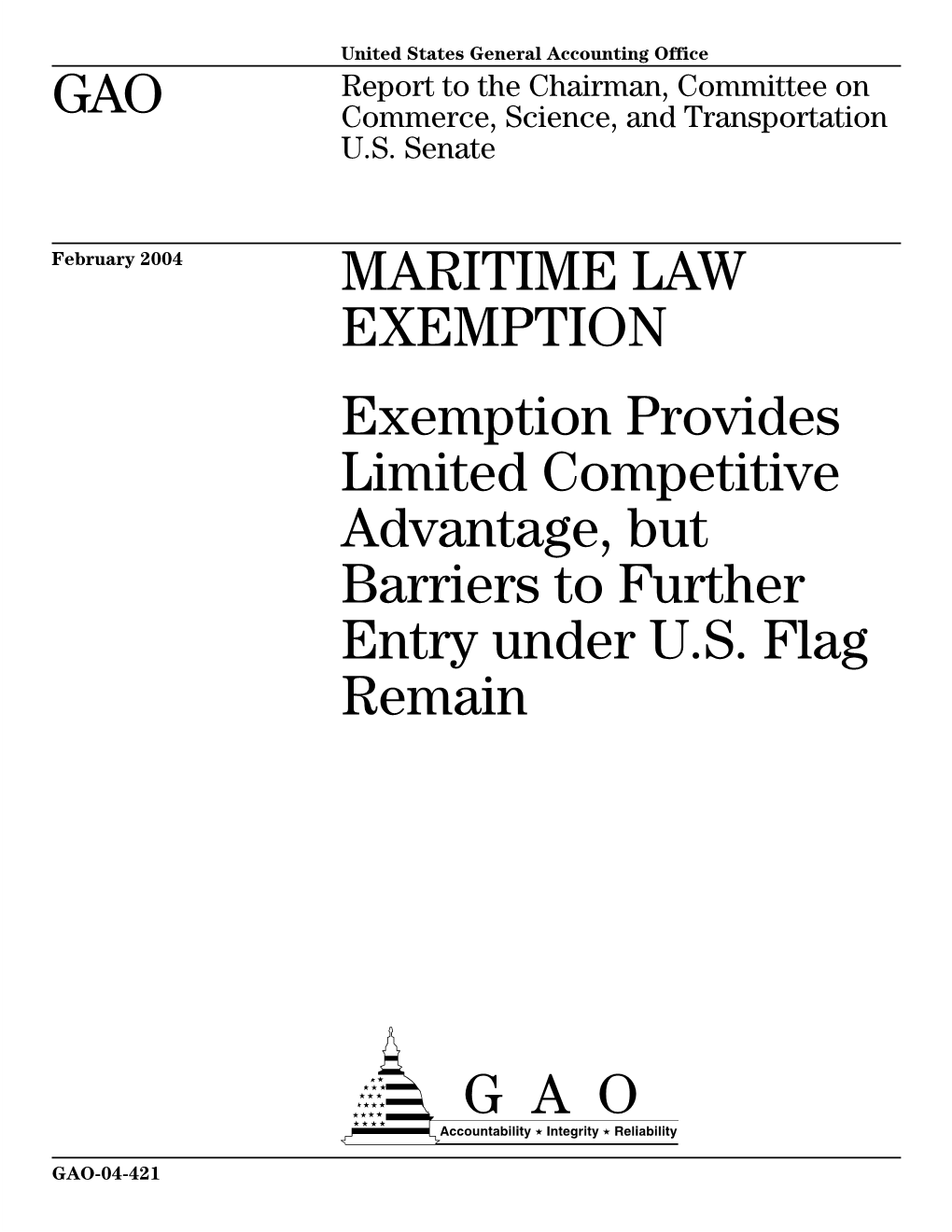 GAO-04-421 Maritime Law Exemption