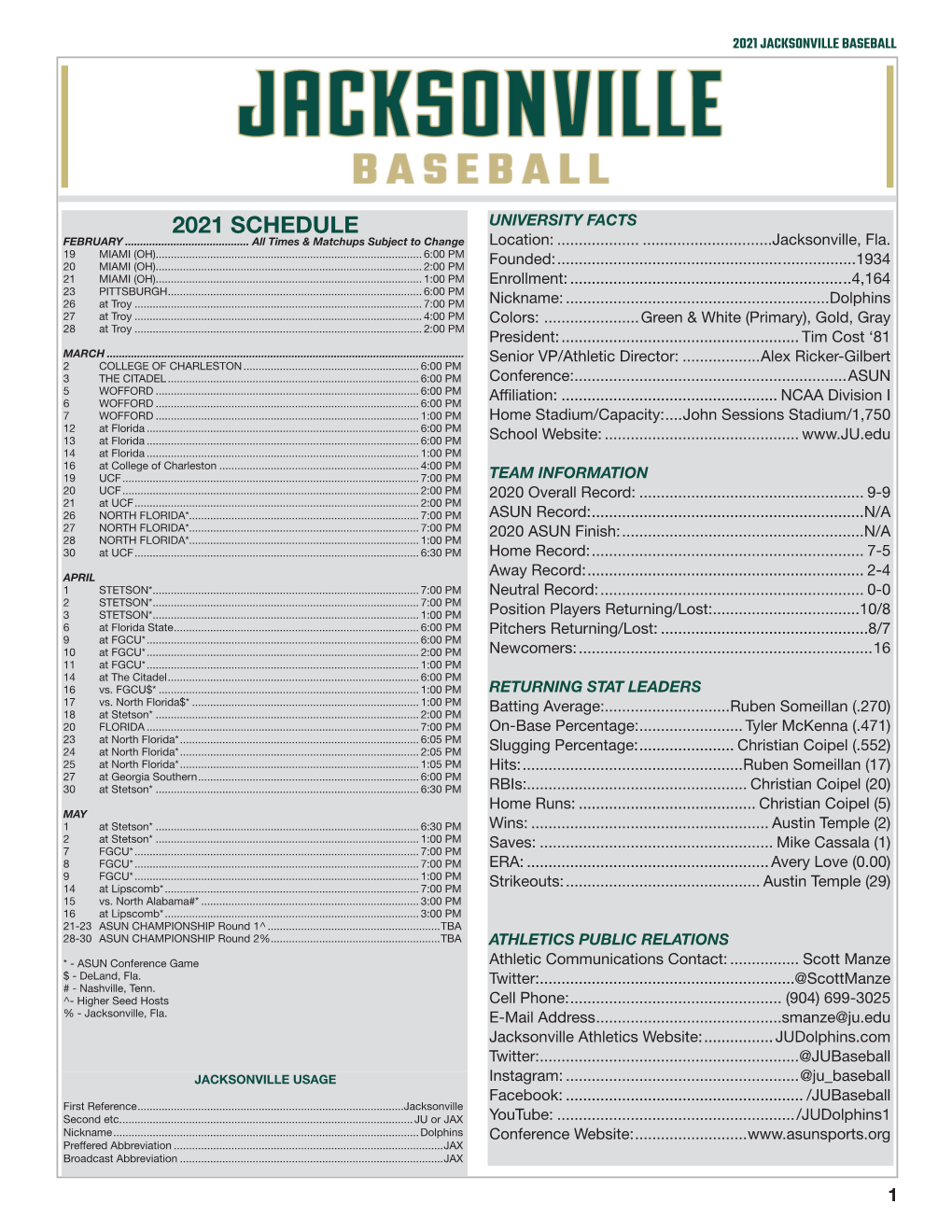 2021 Schedule University Facts February