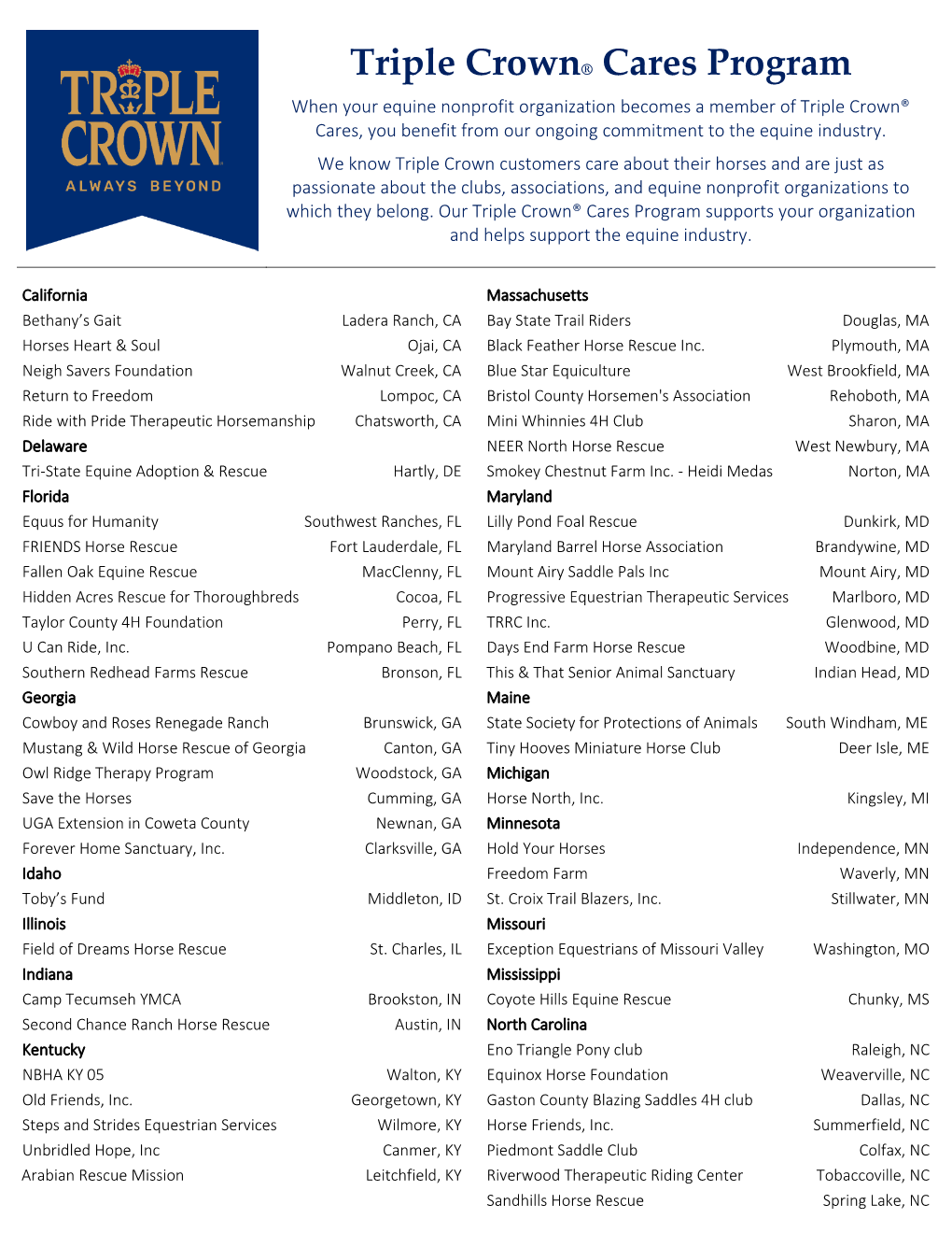 Triple Crown® Cares Program