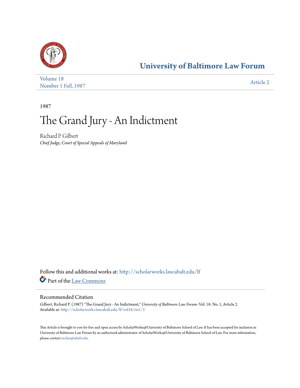 The Grand Jury - an Indictment Richard P