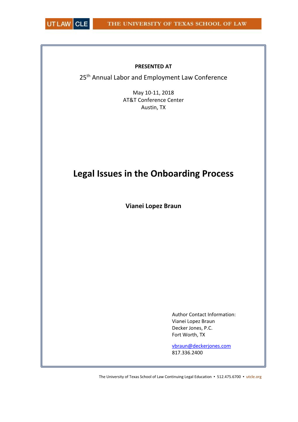 Legal Issues in the Onboarding Process