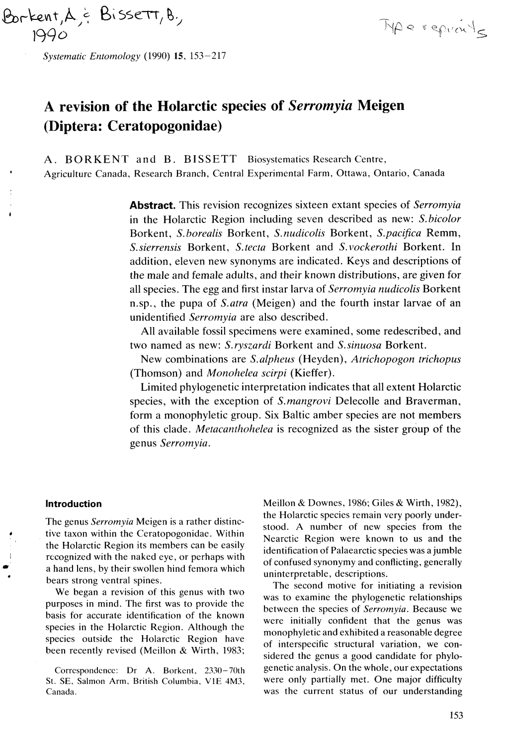 A Revision of the Holarctic Species of Serromyia Meigen (Diptera: Ceratopogonidae)