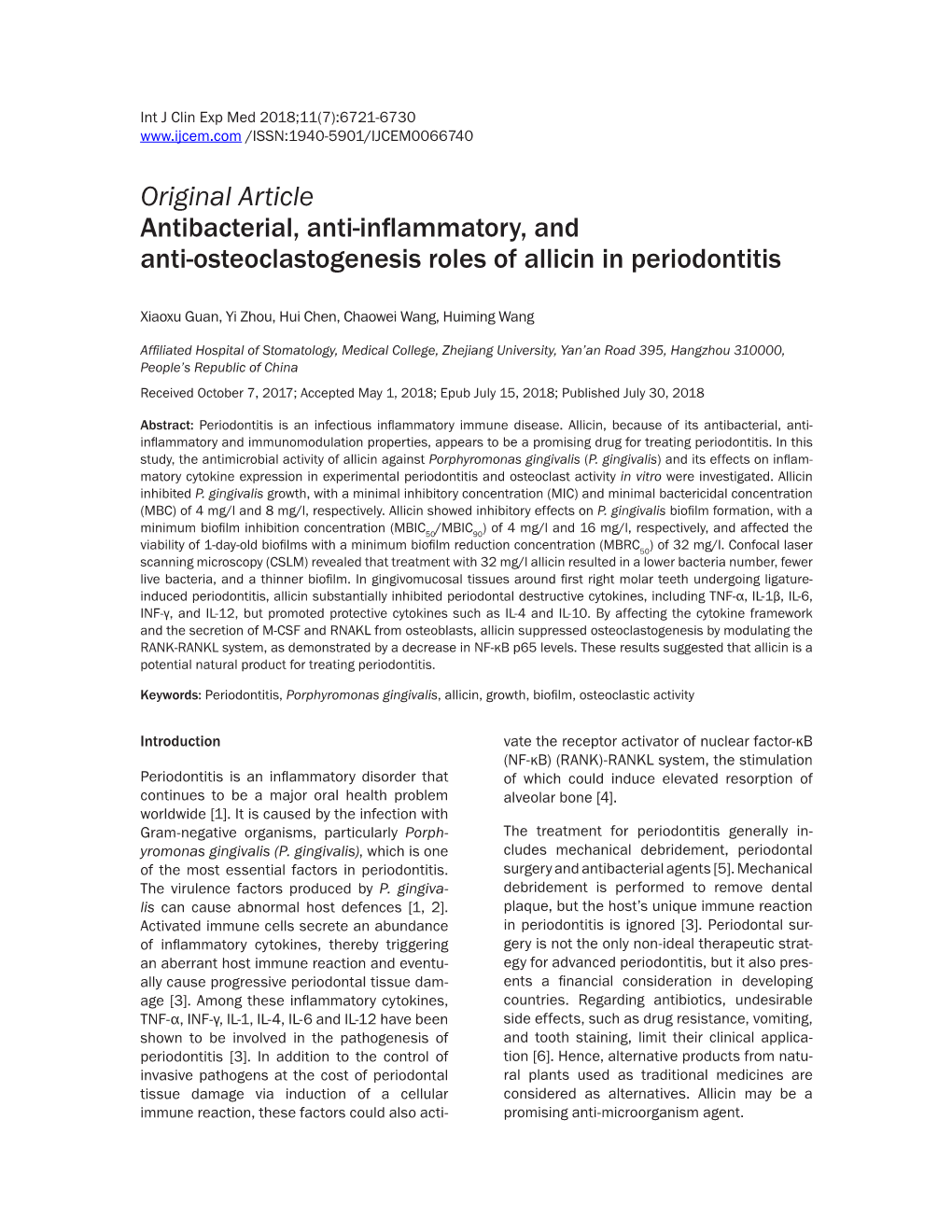 Allicin in Periodontitis