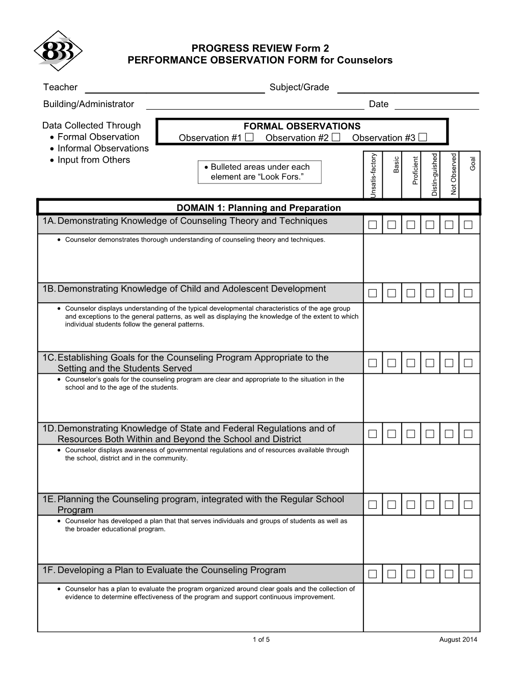 PERFORMANCE OBSERVATION FORM for Counselors