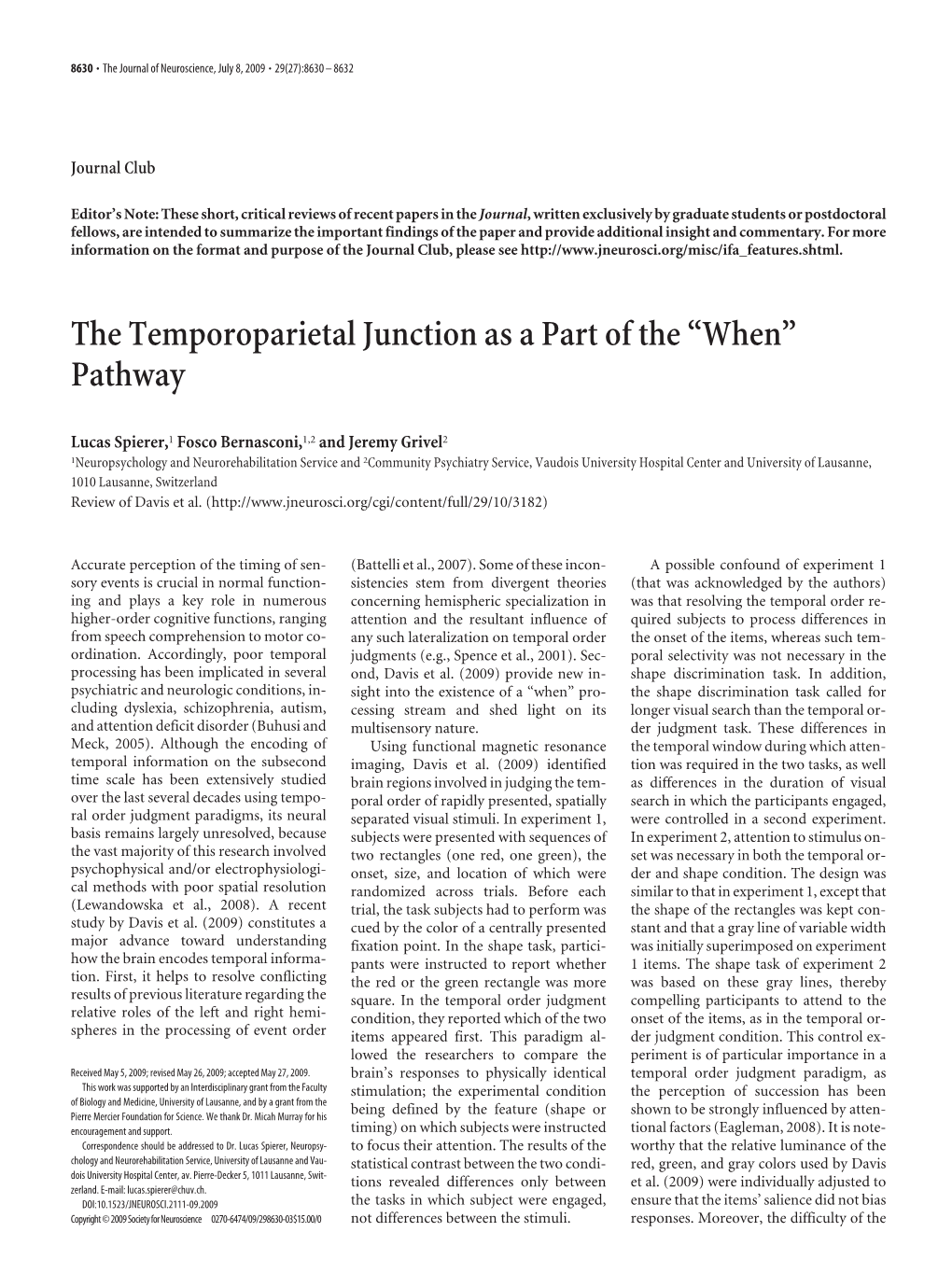 The Temporoparietal Junction As a Part of the “When” Pathway