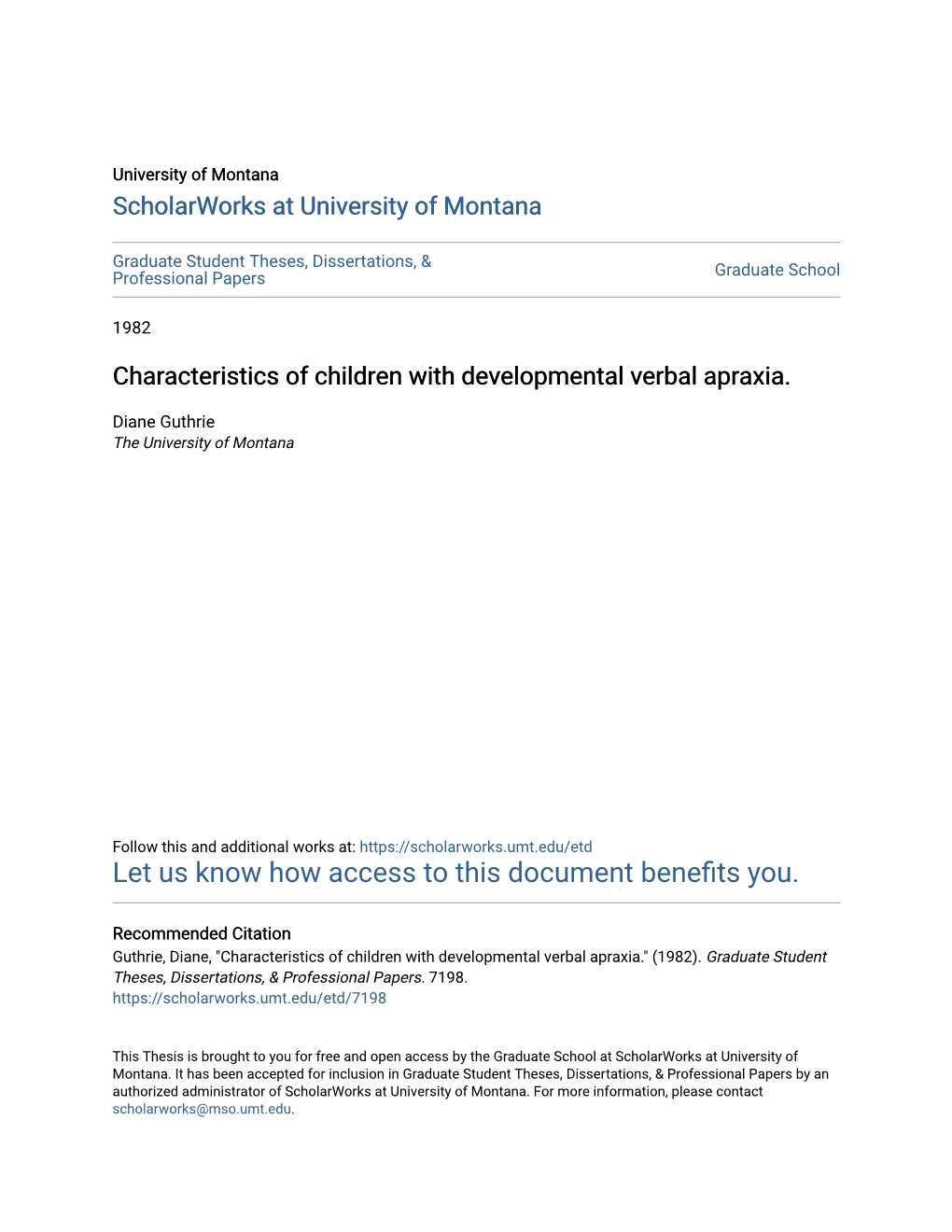 Characteristics of Children with Developmental Verbal Apraxia