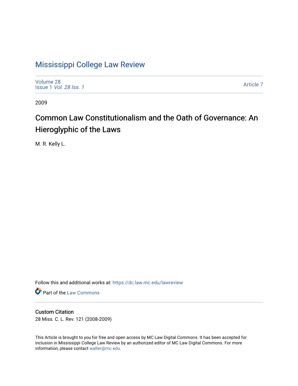 Common Law Constitutionalism and the Oath of Governance: an Hieroglyphic of the Laws