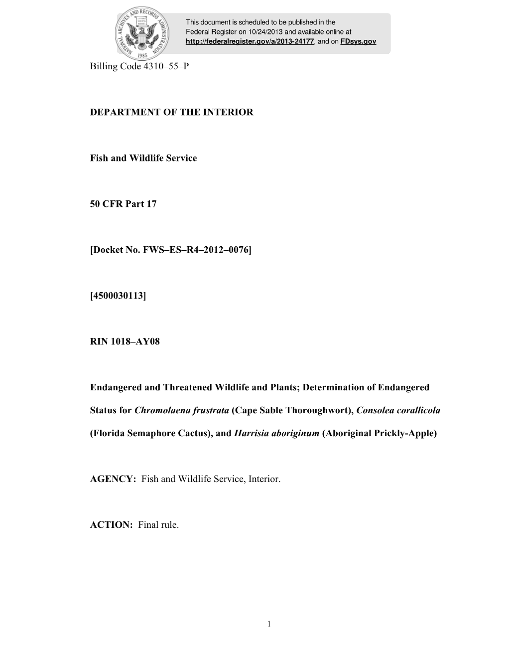 2013 Protection for Plants Threatened By