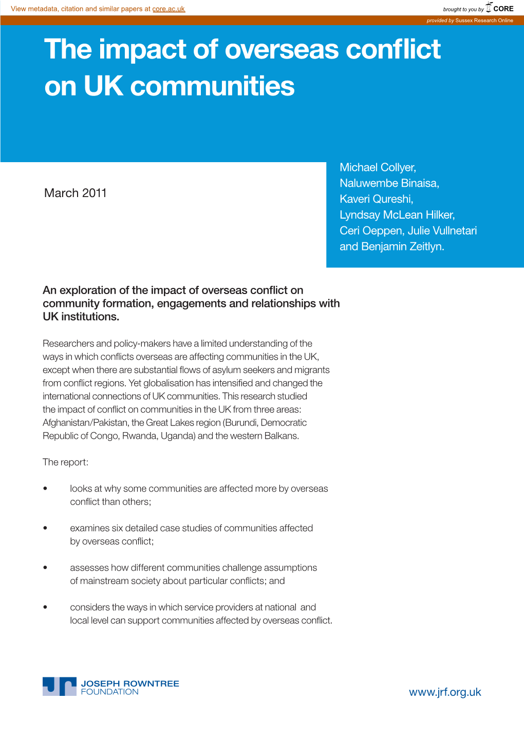 The Impact of External Conflict on UK Communities