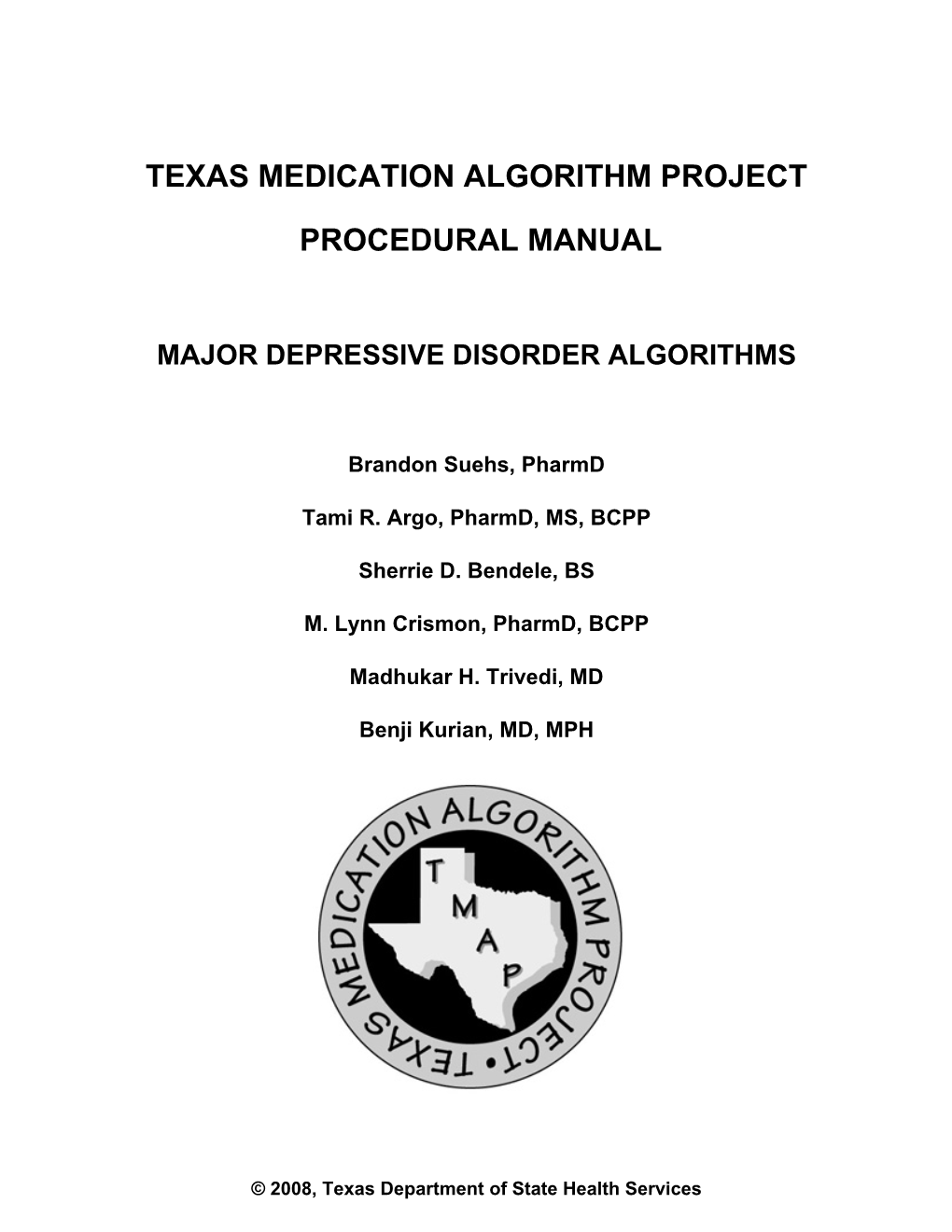 Depression Medication Algorithm Supplement