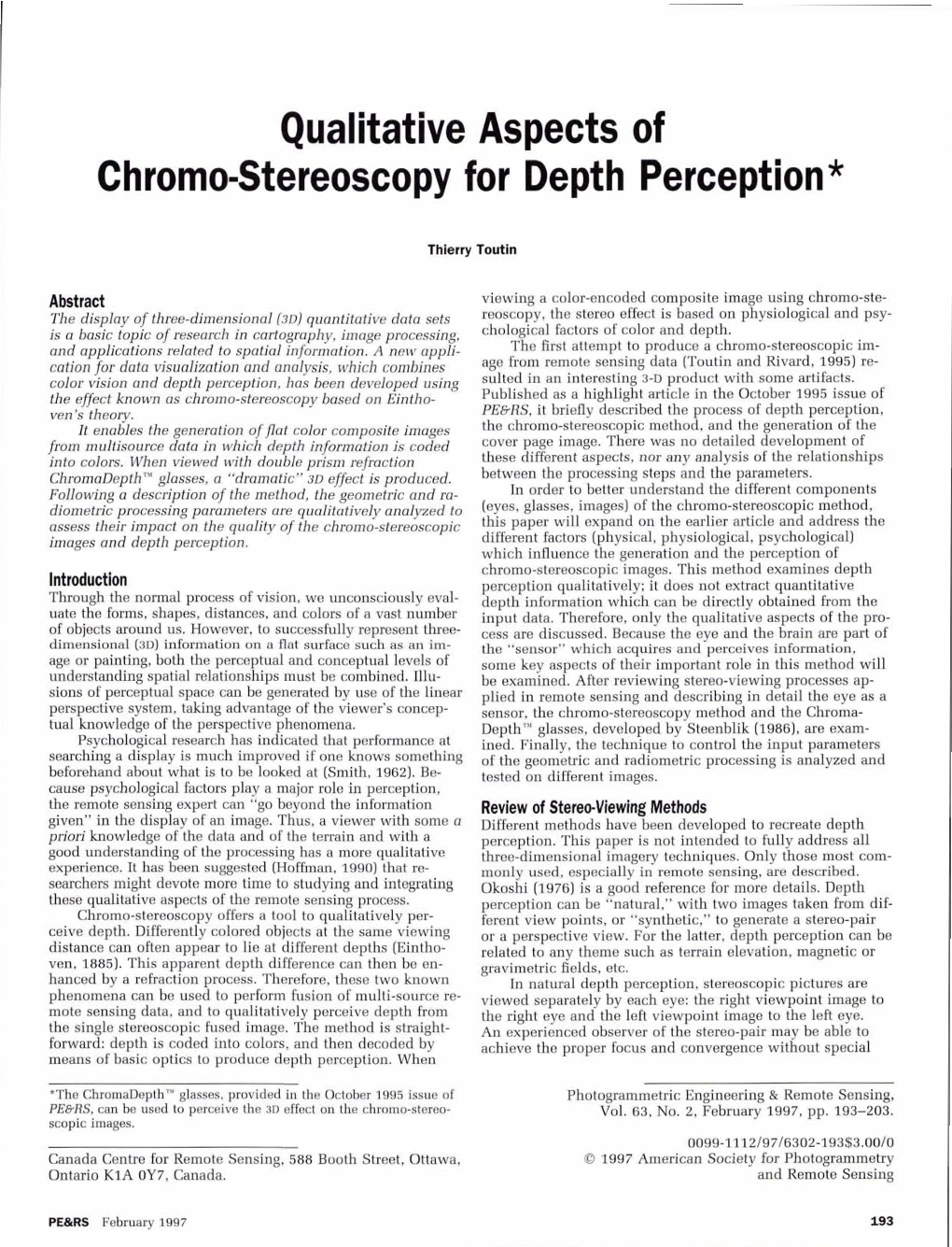 Qualitative Aspects of Chromo-Stereoscopy for Depth Perception *