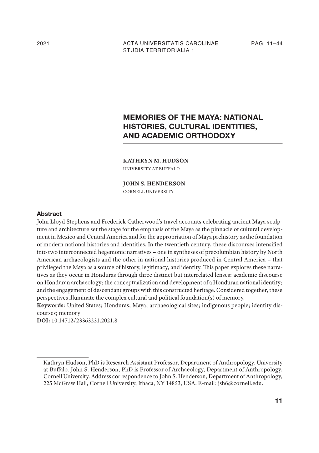 Memories of the Maya: National Histories, Cultural Identities, and Academic Orthodoxy