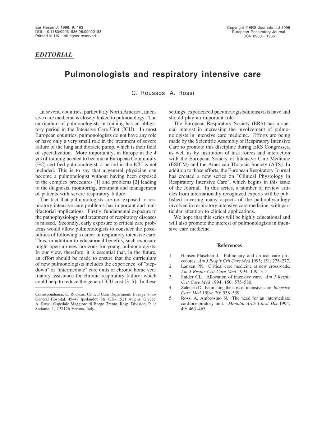 Pulmonologists and Respiratory Intensive Care