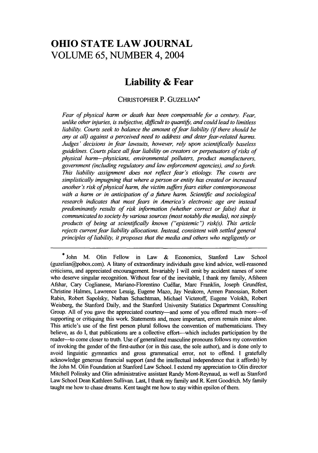 Liability & (And) Fear