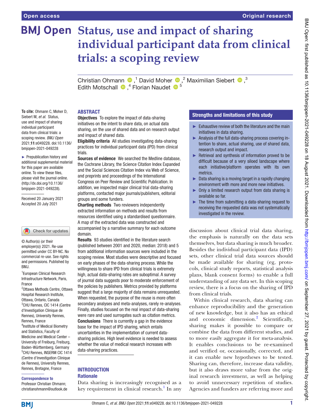 Status, Use and Impact of Sharing Individual Participant Data from Clinical Trials: a Scoping Review