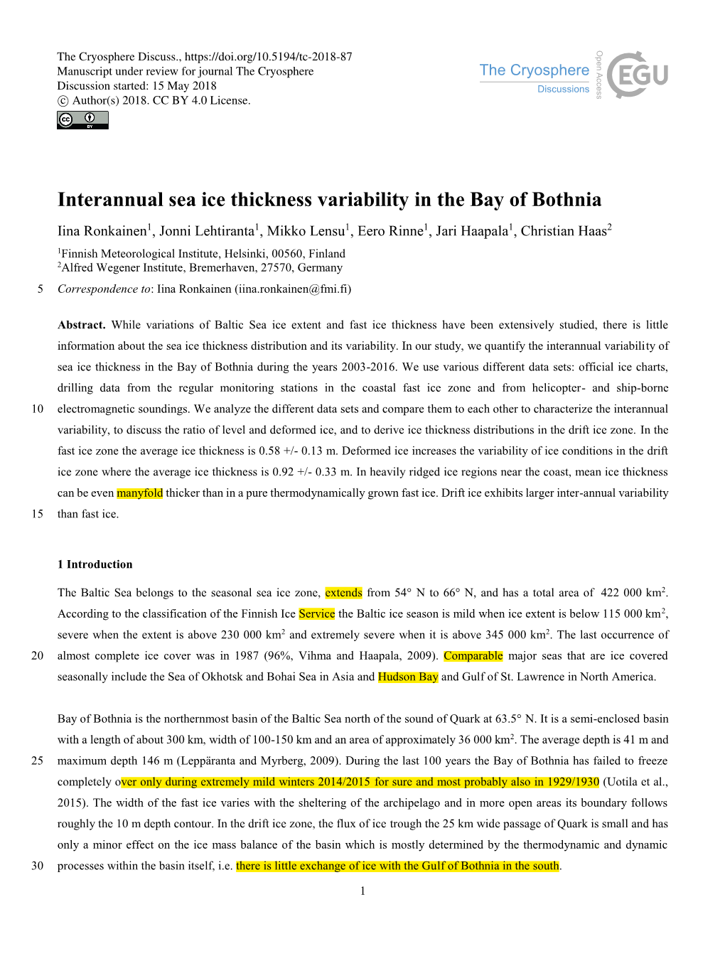 Interannual Sea Ice Thickness Variability in the Bay of Bothnia