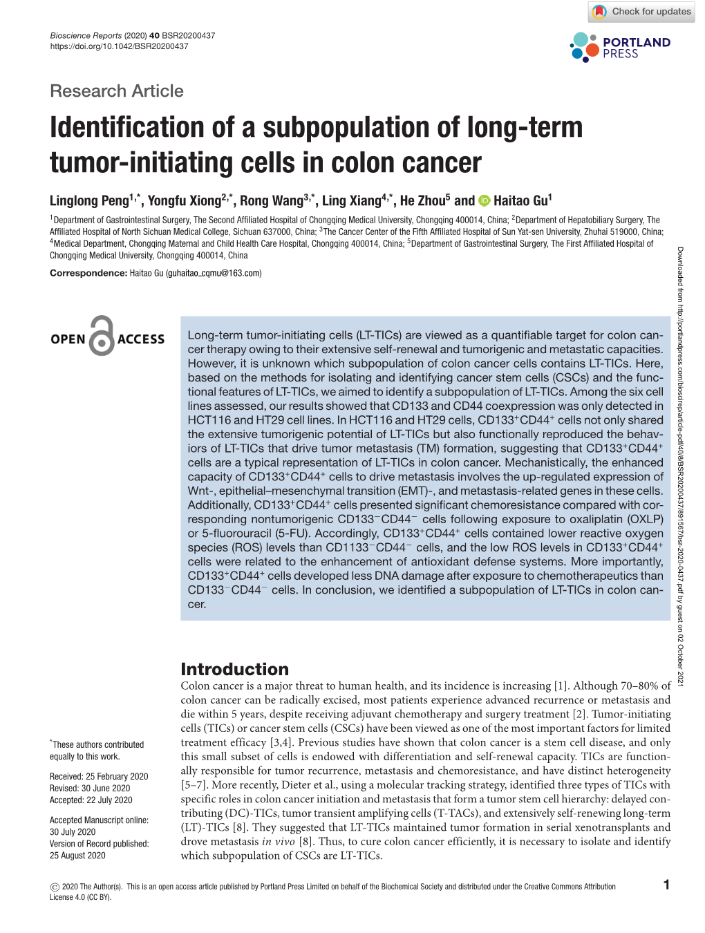 Identification of a Subpopulation of Long-Term Tumor-Initiating Cells In