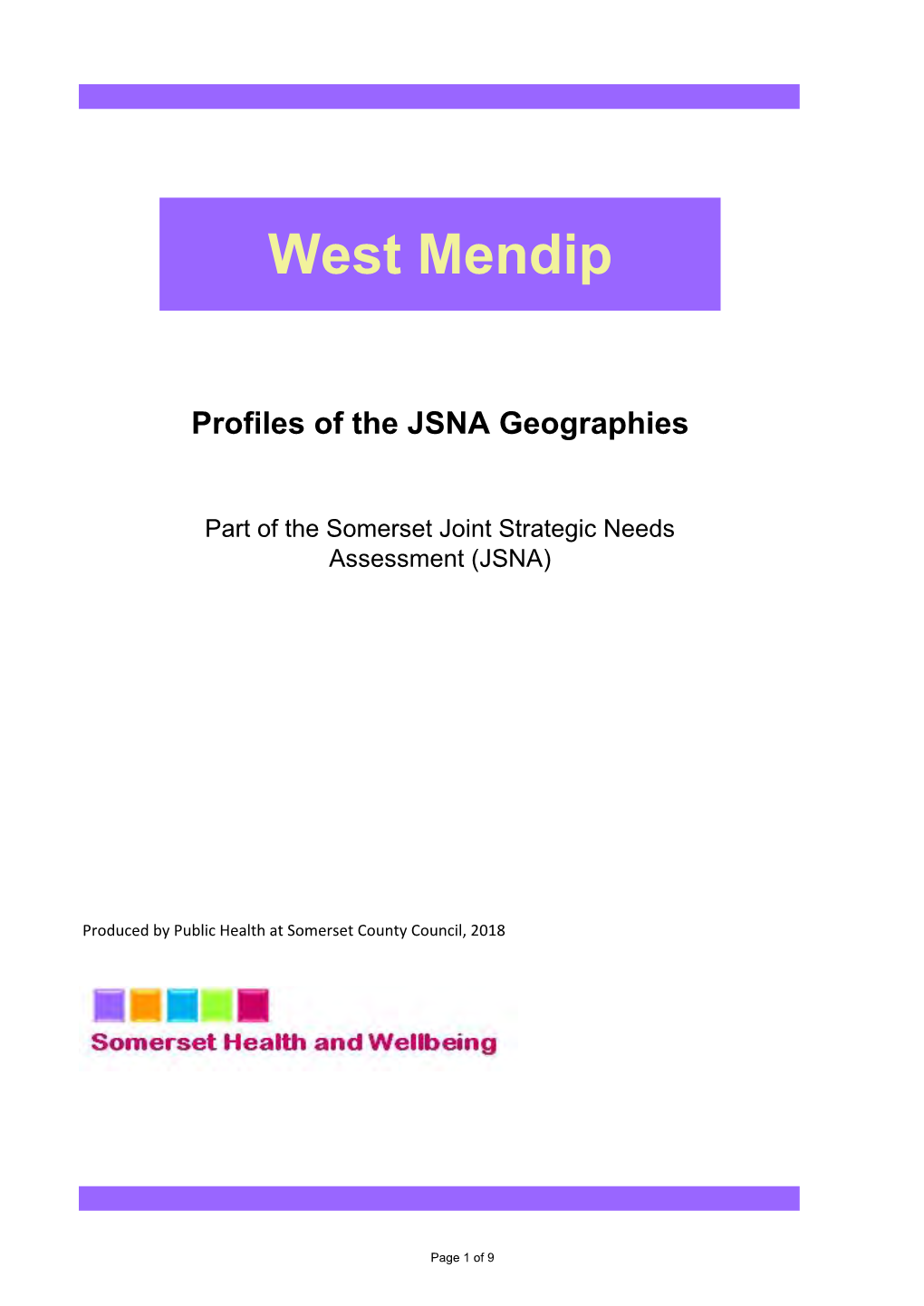 West Mendip JSNA Profile