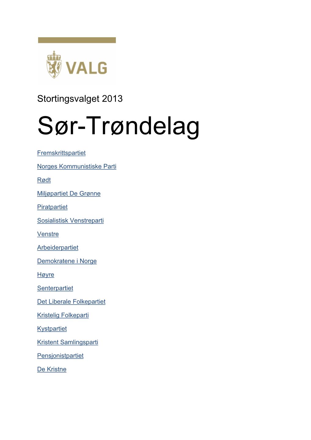 Stortingsvalget 2013 Sør-Trøndelag