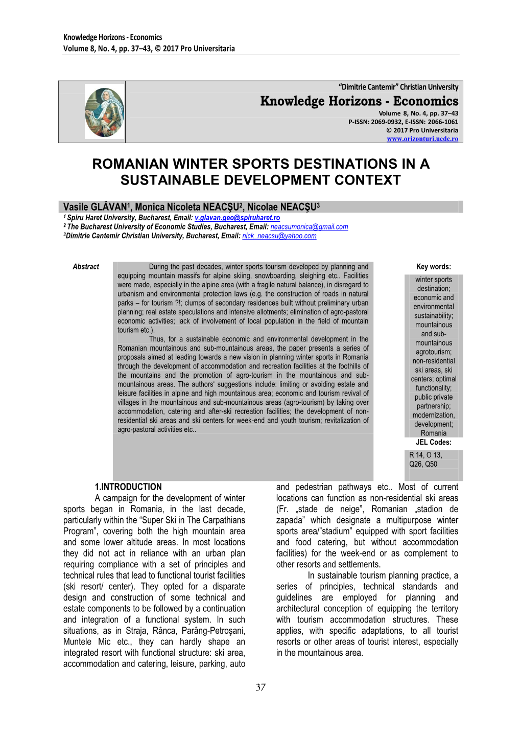 Economics ROMANIAN WINTER SPORTS DESTINATIONS in A