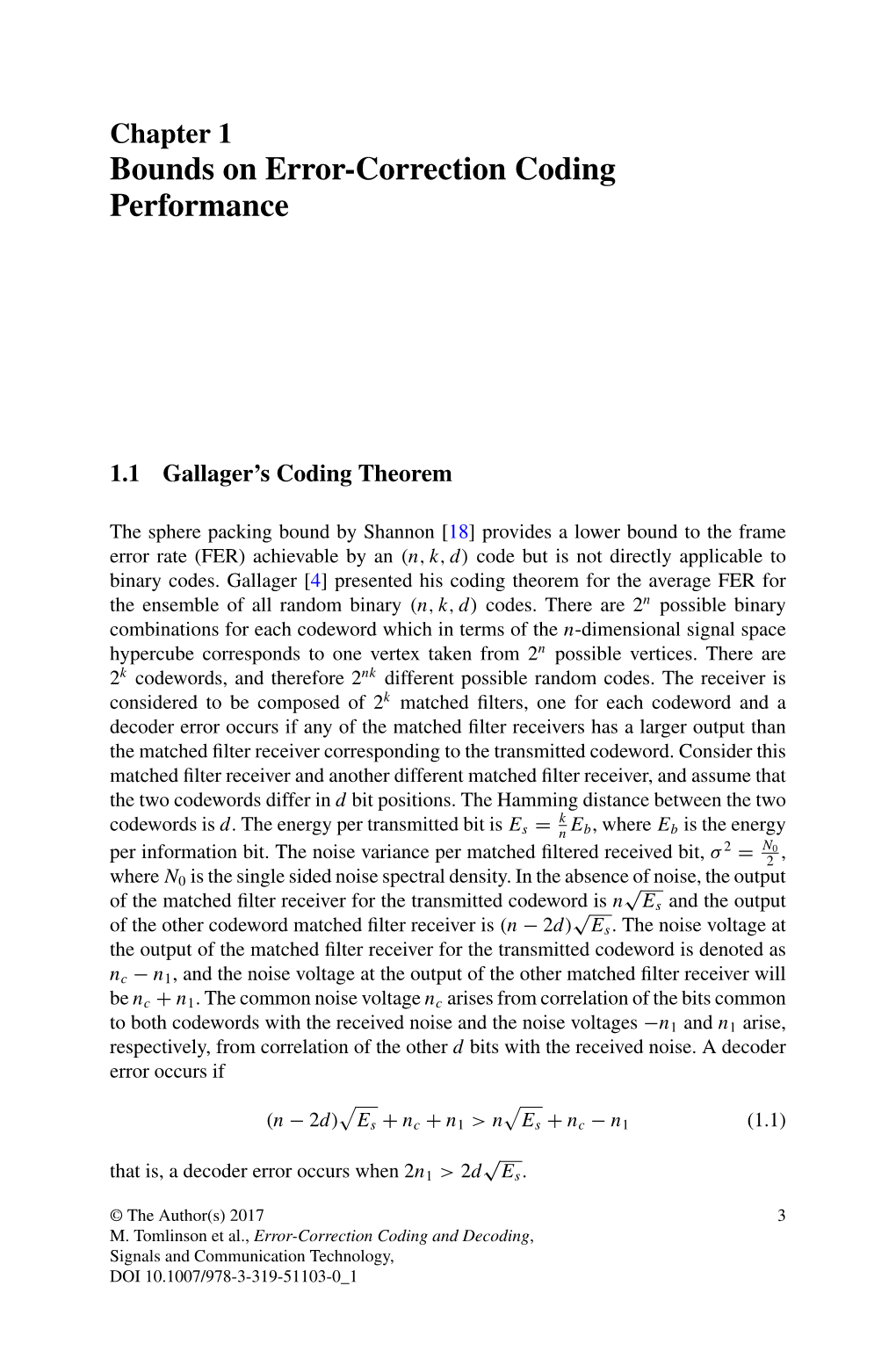 Bounds on Error-Correction Coding Performance