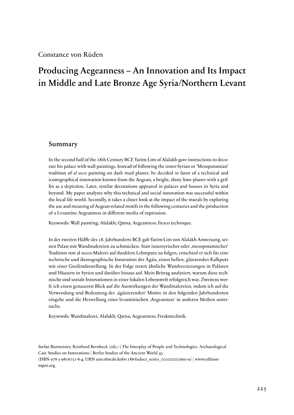 An Innovation and Its Impact in Middle and Late Bronze Age Syria/Northern Levant