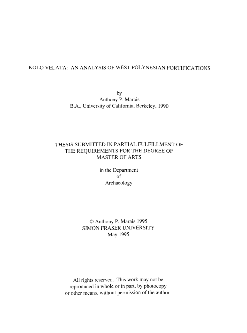 Kolo Velata: an Analysis of West Polynesian Fortifications