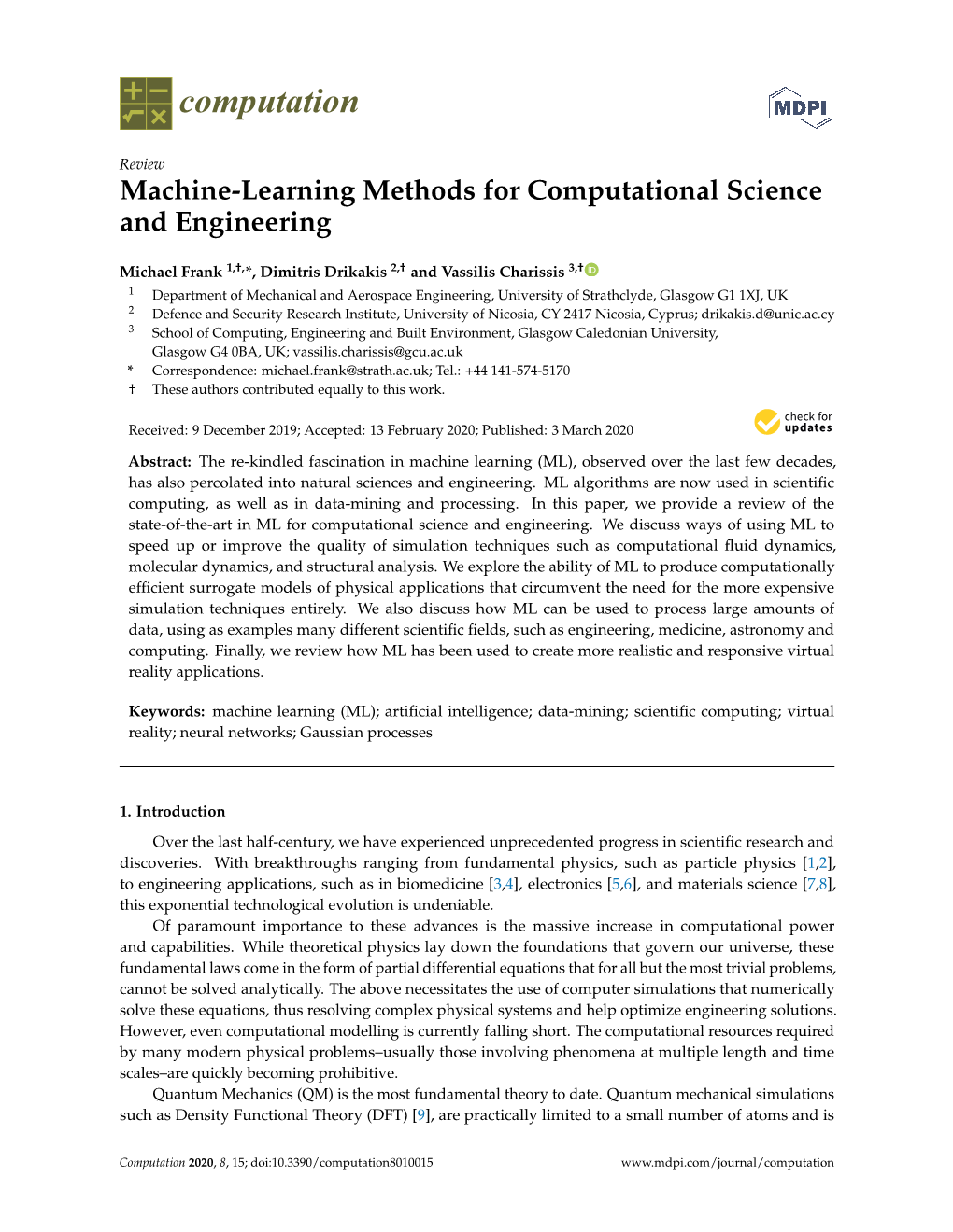 Machine-Learning Methods for Computational Science and Engineering