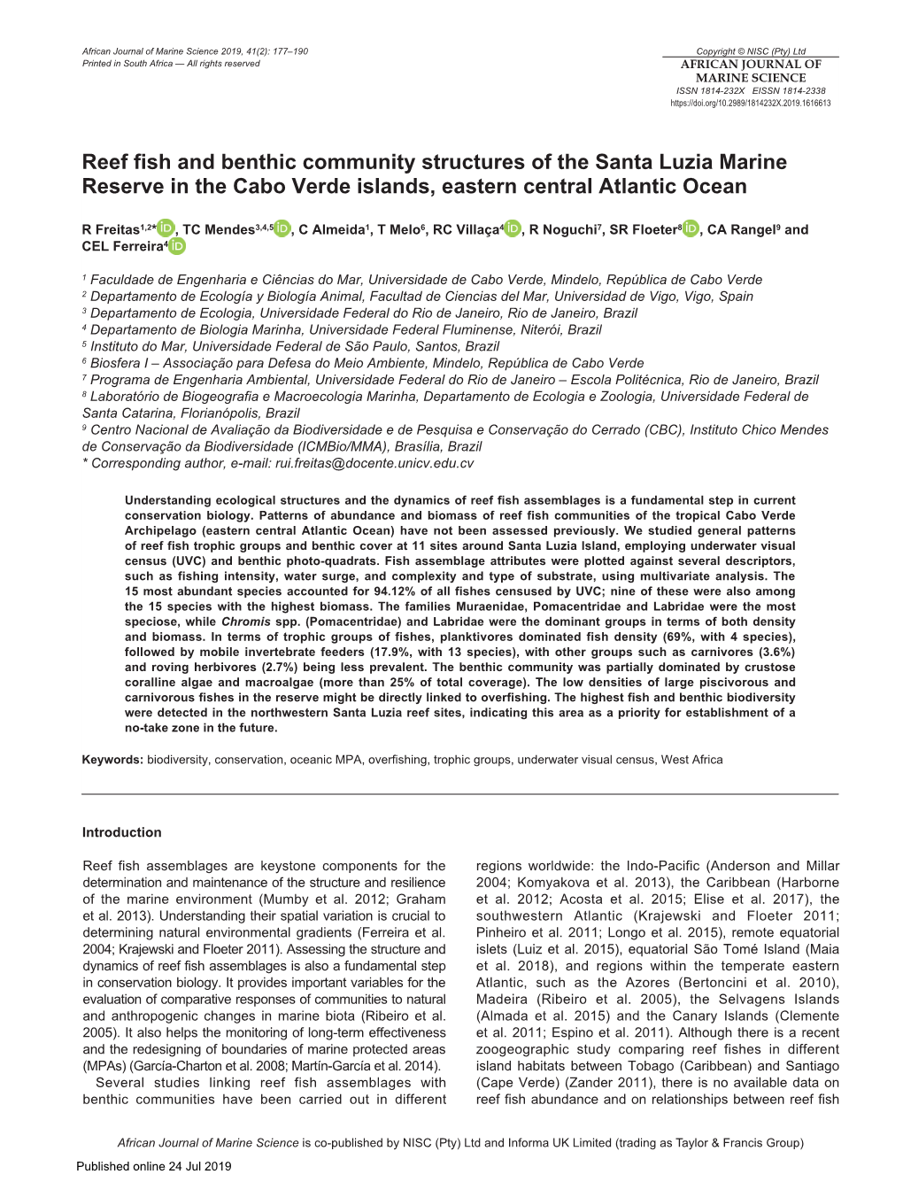 Reef Fish and Benthic Community Structures of the Santa Luzia Marine Reserve in the Cabo Verde Islands, Eastern Central Atlantic Ocean